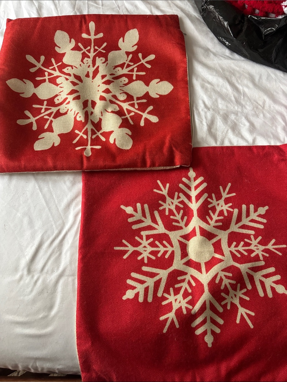 Festive Red Snowflake Holiday Pillow Covers - Set of 2. 18x18